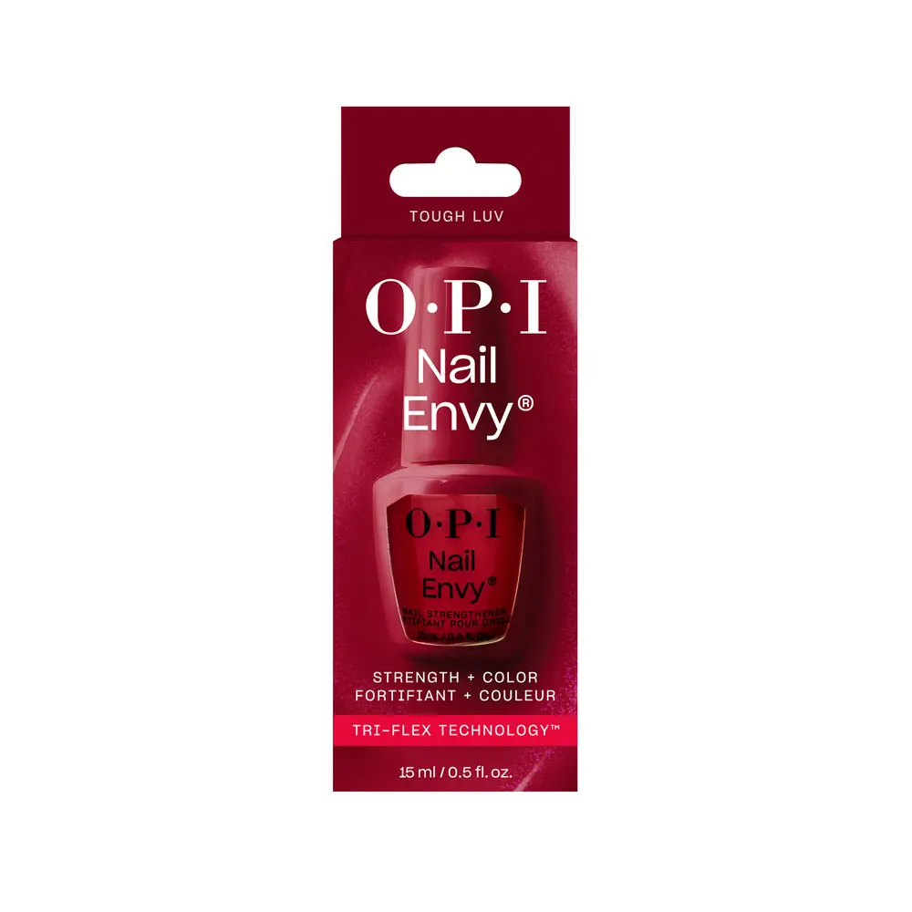 OPI Nail Envy nail strengthener box with maroon packaging and white text.