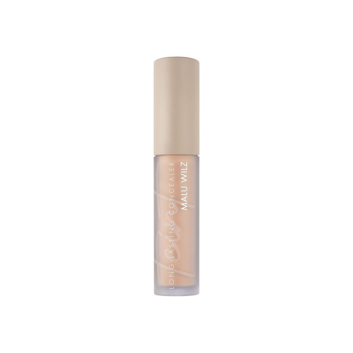 Beige concealer tube with a tan cap, labeled Malu Willz Long-Lasting Concealer, against a white background