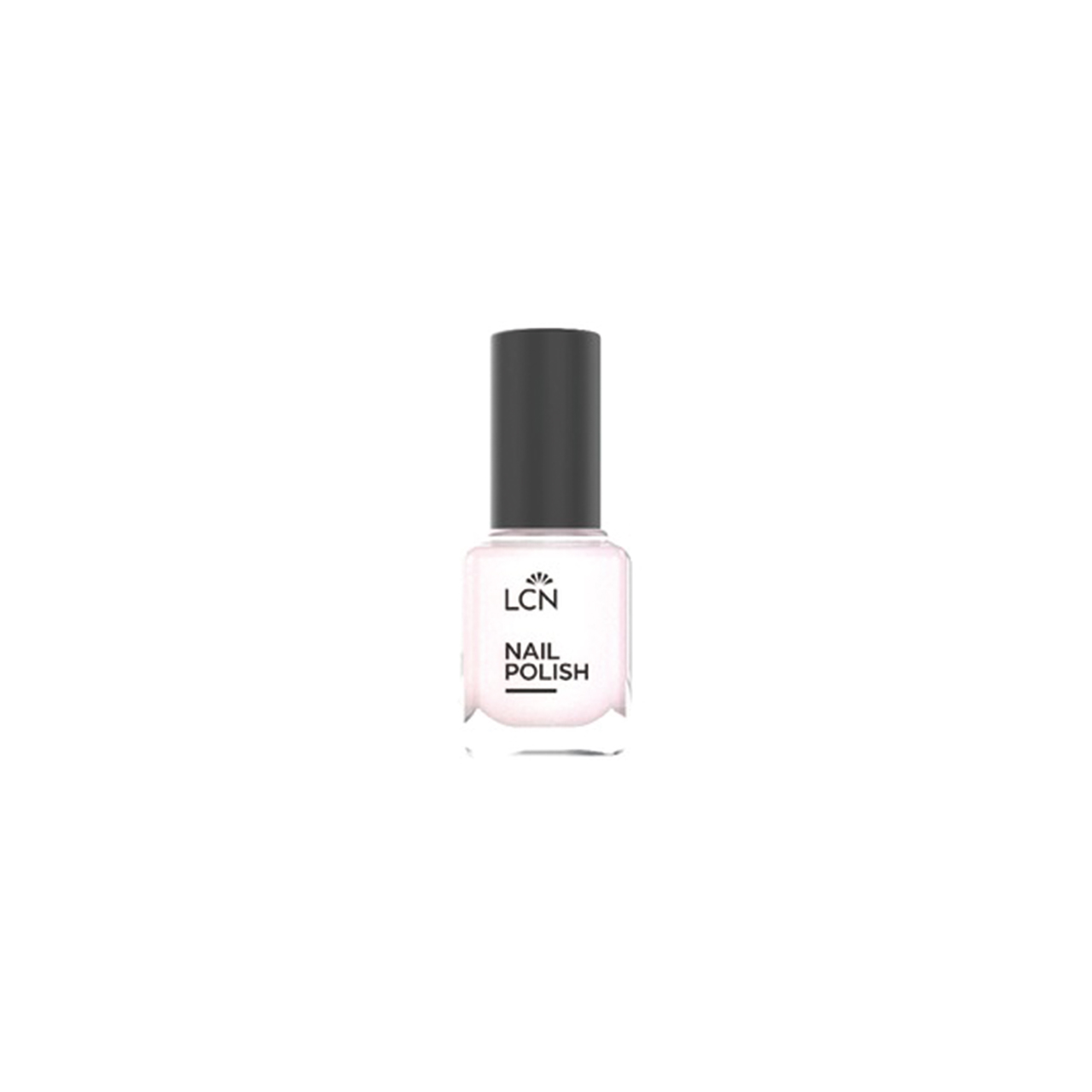 LCN nail polish bottle with pale pink polish and black cap, label reads LCN NAIL POLISH