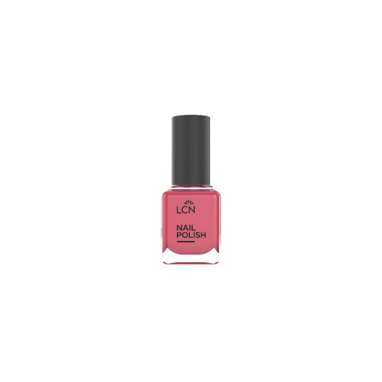 Pink LCN nail polish bottle with a black cap, labeled 'NAIL POLISH' on the front.