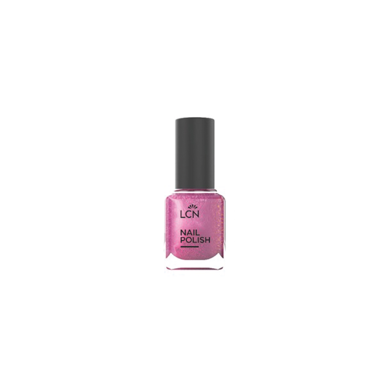 Pink nail polish bottle labeled LCN Nail Polish with a black cap, standing upright.