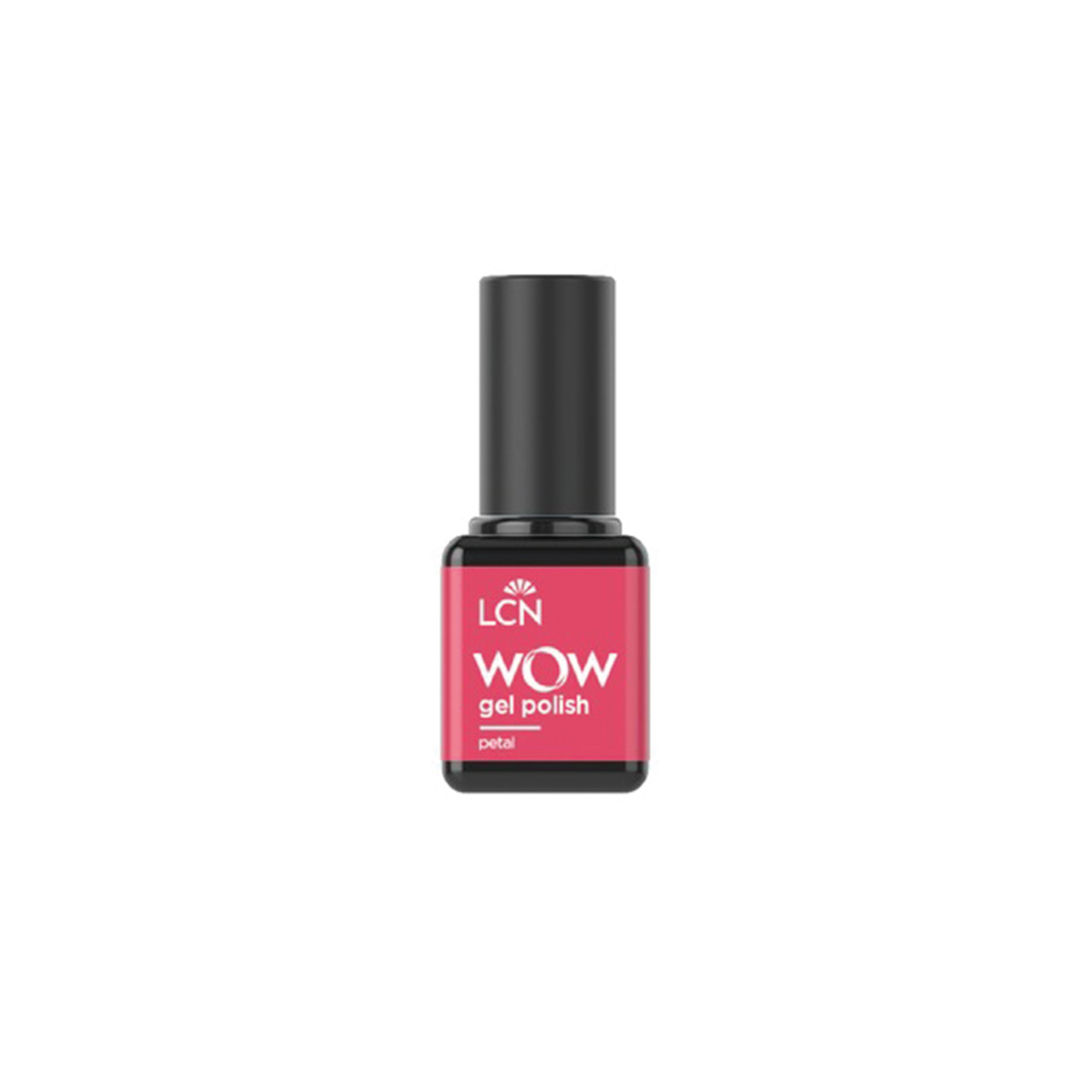 LCN WOW gel polish bottle in pink shade labeled 'Petal' viewed front-on.